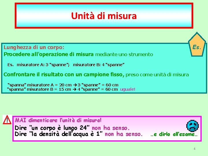 Unità di misura Lunghezza di un corpo: Procedere all’operazione di misura mediante uno strumento