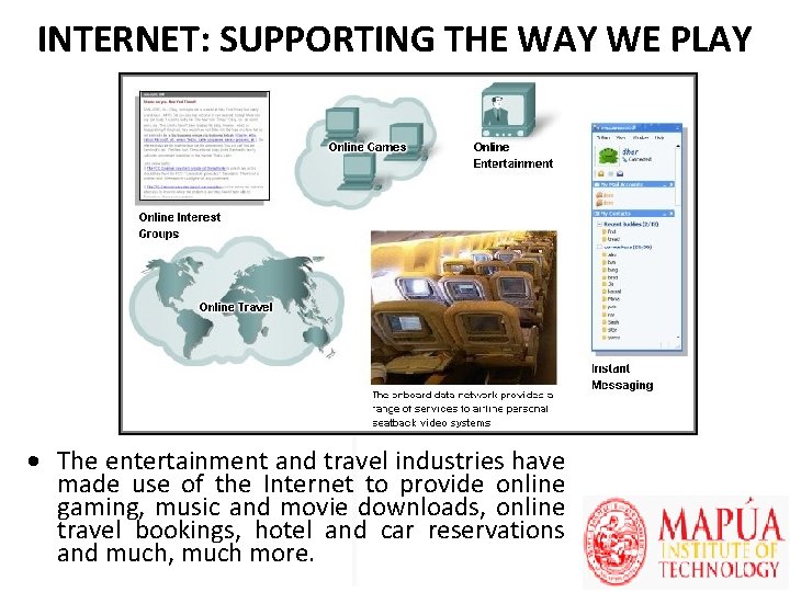 INTERNET: SUPPORTING THE WAY WE PLAY • The entertainment and travel industries have made