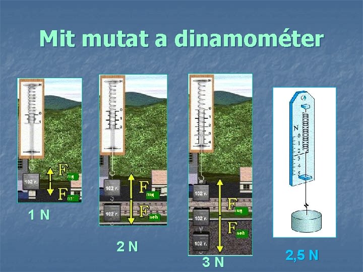 Mit mutat a dinamométer 1 N 2 N 3 N 2, 5 N 