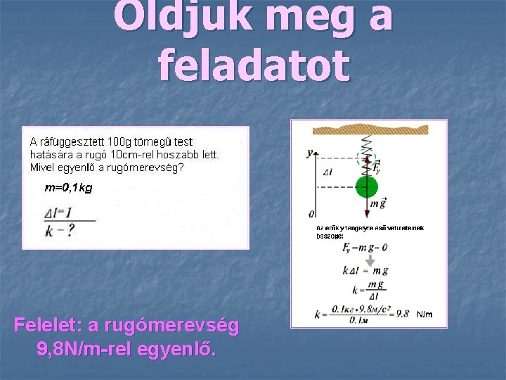 Oldjuk meg a feladatot Felelet: a rugómerevség 9, 8 N/m-rel egyenlő. 
