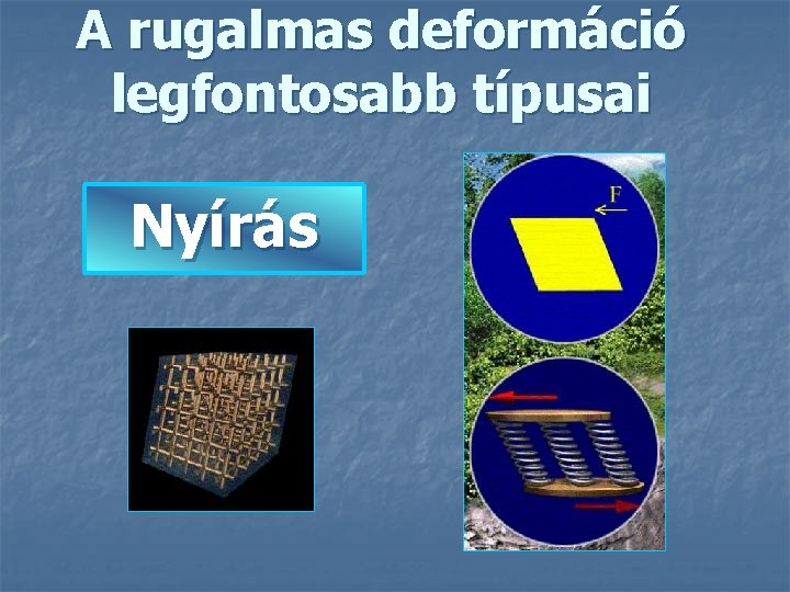 A rugalmas deformáció legfontosabb típusai Nyírás 