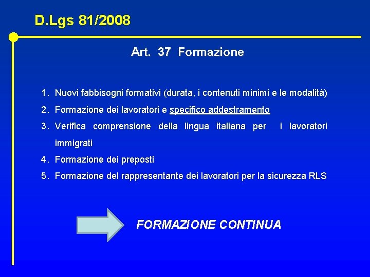 D. Lgs 81/2008 Art. 37 Formazione 1. Nuovi fabbisogni formativi (durata, i contenuti minimi