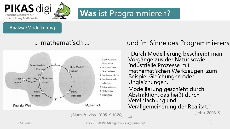 Was ist Programmieren? Analyse/Modellierung . . . mathematisch … und im Sinne des Programmierens