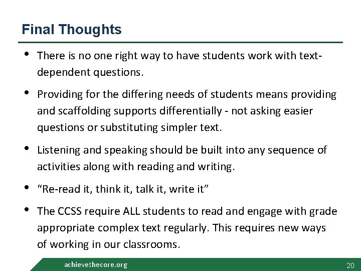 Final Thoughts • There is no one right way to have students work with Final Thoughts • There is no one right way to have students work with