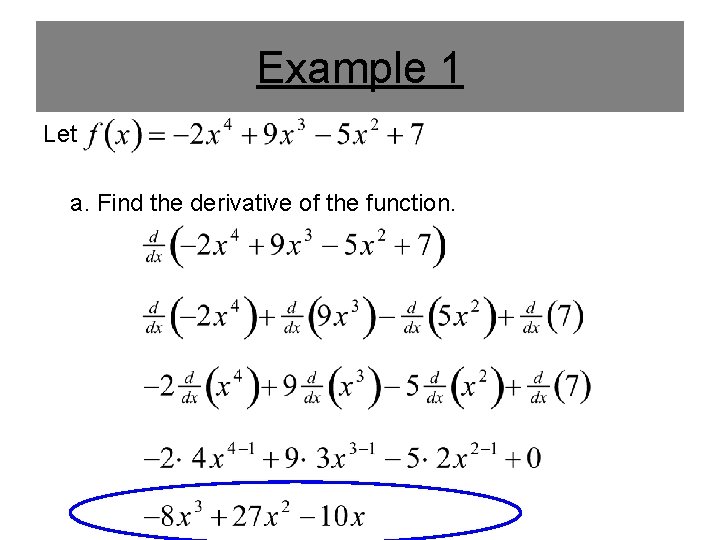 Example 1 Let a. Find the derivative of the function. 