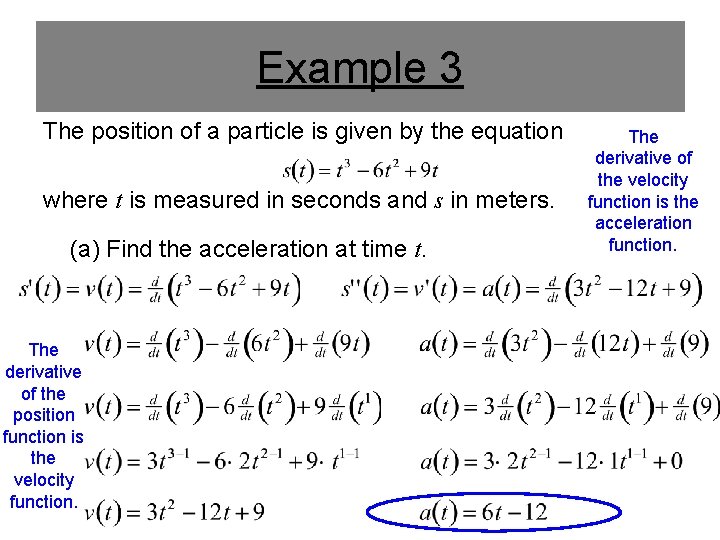 Example 3 The position of a particle is given by the equation where t