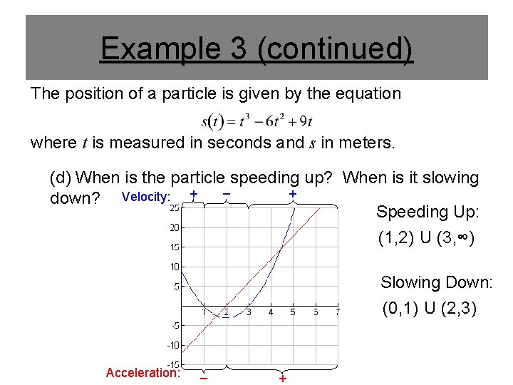 Example 3 (continued) The position of a particle is given by the equation where