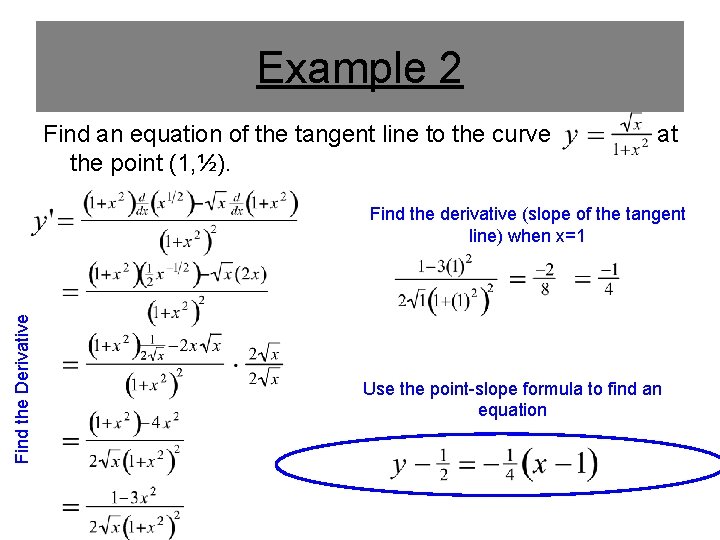 Example 2 Find an equation of the tangent line to the curve the point