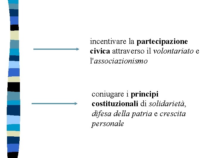 incentivare la partecipazione civica attraverso il volontariato e l'associazionismo coniugare i principi costituzionali di