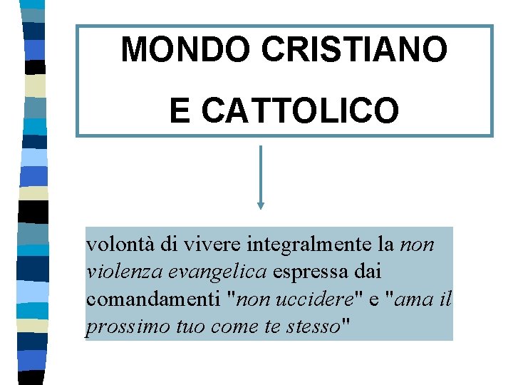 MONDO CRISTIANO E CATTOLICO volontà di vivere integralmente la non violenza evangelica espressa dai