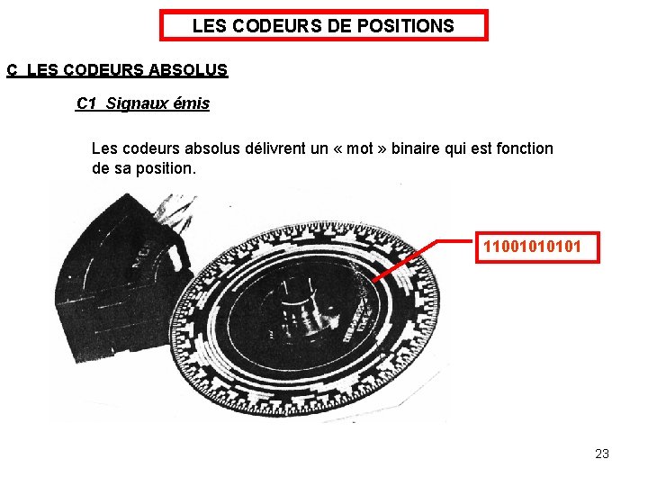 LES CODEURS DE POSITIONS C LES CODEURS ABSOLUS C 1 Signaux émis Les codeurs