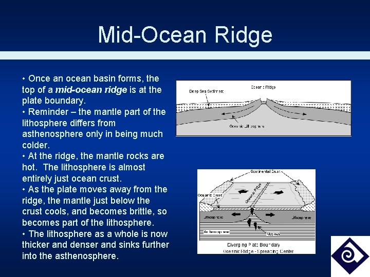 Mid-Ocean Ridge • Once an ocean basin forms, the top of a mid-ocean ridge