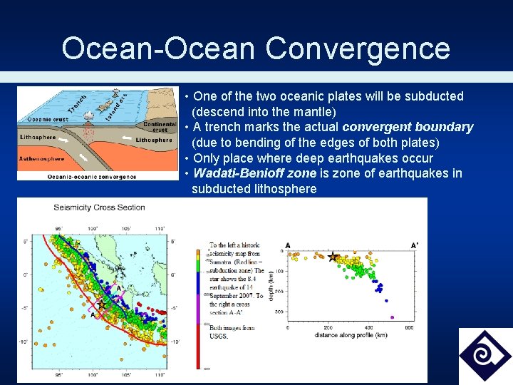 Ocean-Ocean Convergence • One of the two oceanic plates will be subducted (descend into