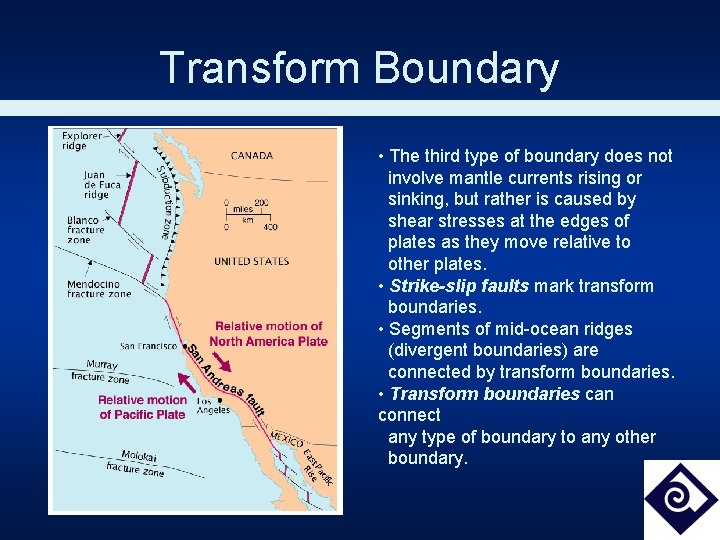 Transform Boundary • The third type of boundary does not involve mantle currents rising