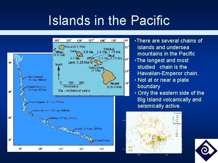 Islands in the Pacific • There are several chains of islands and undersea mountains