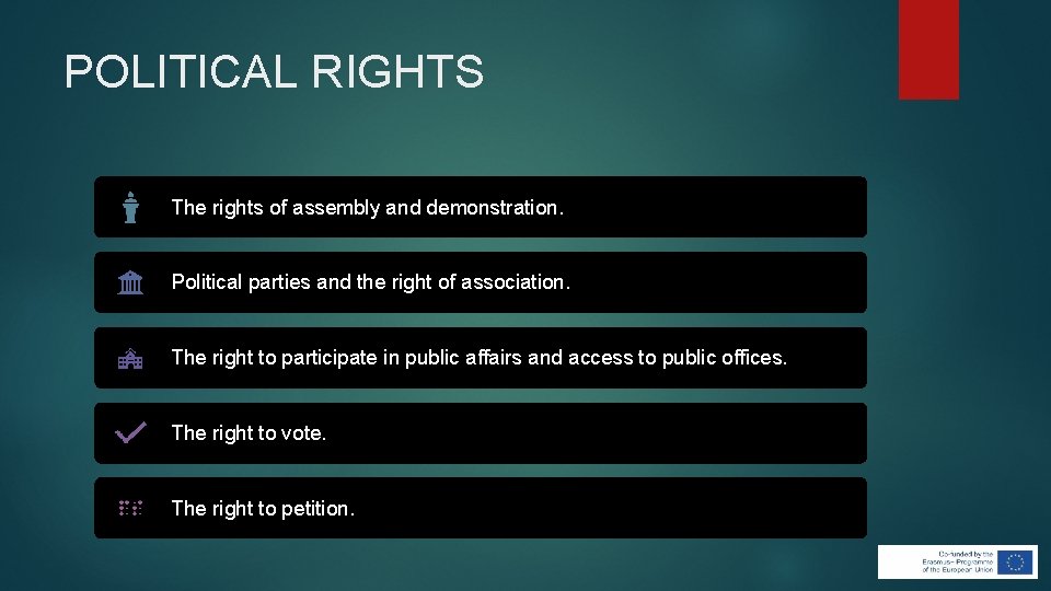 POLITICAL RIGHTS The rights of assembly and demonstration. Political parties and the right of POLITICAL RIGHTS The rights of assembly and demonstration. Political parties and the right of