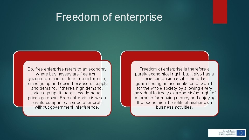 Freedom of enterprise So, free enterprise refers to an economy where businesses are free Freedom of enterprise So, free enterprise refers to an economy where businesses are free