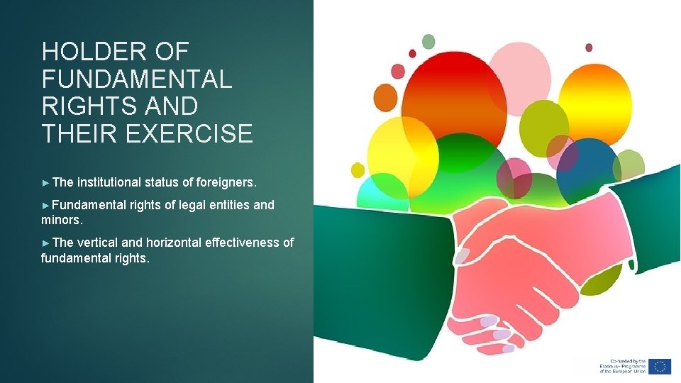 HOLDER OF FUNDAMENTAL RIGHTS AND THEIR EXERCISE ►The institutional status of foreigners. ►Fundamental rights HOLDER OF FUNDAMENTAL RIGHTS AND THEIR EXERCISE ►The institutional status of foreigners. ►Fundamental rights