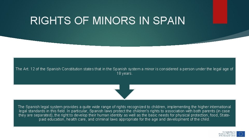 RIGHTS OF MINORS IN SPAIN The Art. 12 of the Spanish Constitution states that RIGHTS OF MINORS IN SPAIN The Art. 12 of the Spanish Constitution states that