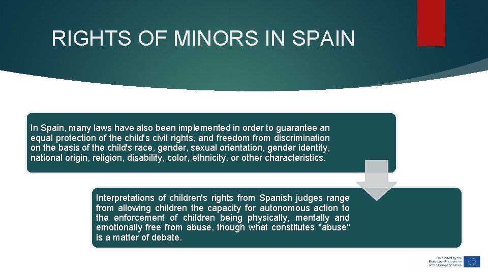 RIGHTS OF MINORS IN SPAIN In Spain, many laws have also been implemented in RIGHTS OF MINORS IN SPAIN In Spain, many laws have also been implemented in