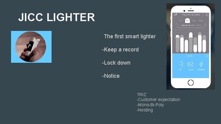 JICC LIGHTER The first smart lighter -Keep a record -Lock down -Notice TRIZ -Customer