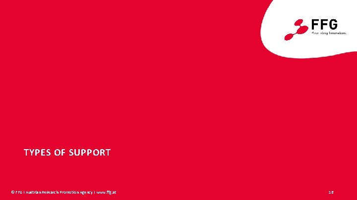 TYPES OF SUPPORT © FFG I Austrian Research Promotion Agency I www. ffg. at