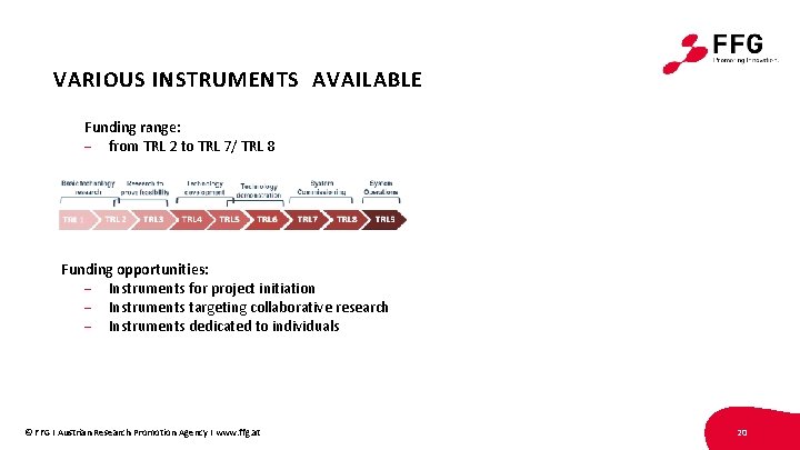VARIOUS INSTRUMENTS AVAILABLE Funding range: - from TRL 2 to TRL 7/ TRL 8