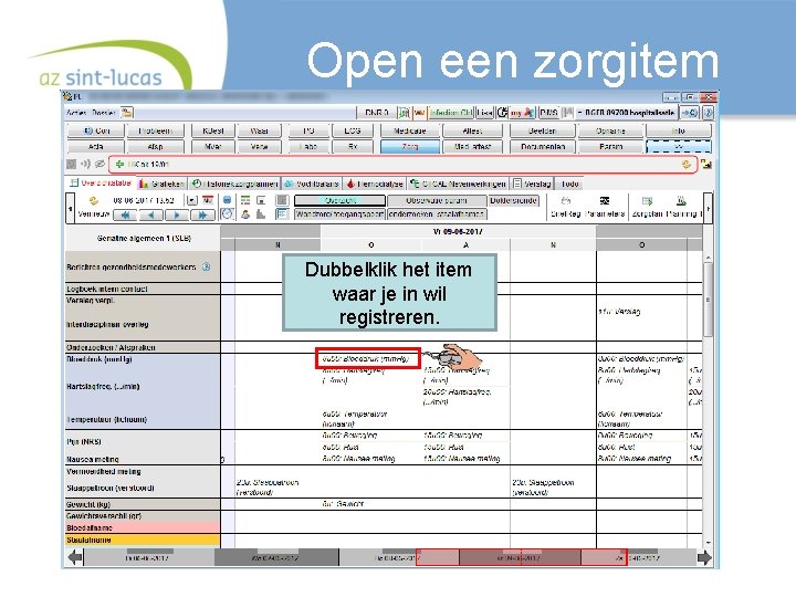 Open een zorgitem Dubbelklik het item waar je in wil registreren. 