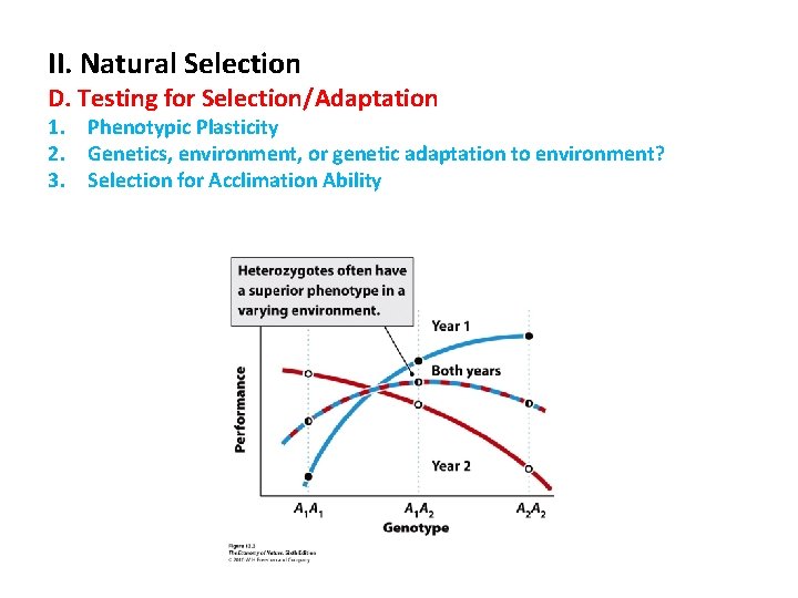 II. Natural Selection D. Testing for Selection/Adaptation 1. Phenotypic Plasticity 2. Genetics, environment, or