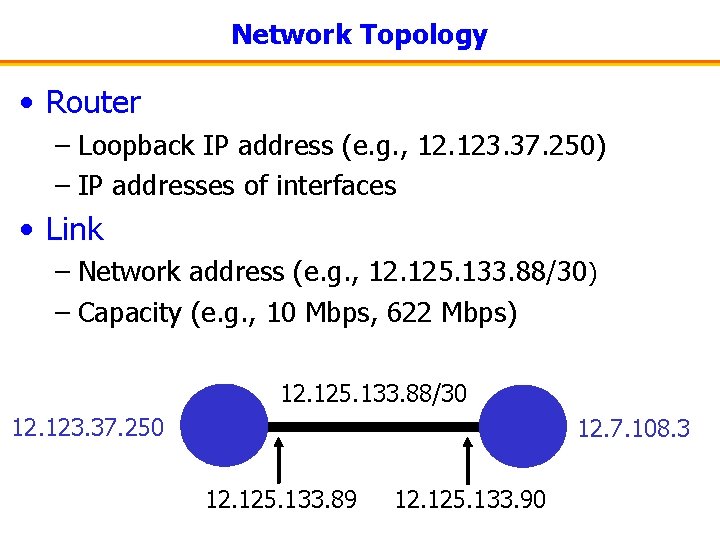 Network Topology • Router – Loopback IP address (e. g. , 12. 123. 37.