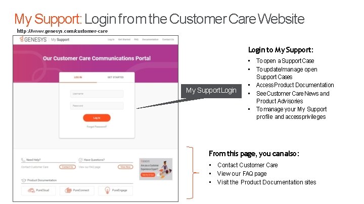 My Support: Login from the Customer Care Website http: //www. genesys. com/customer-care Login to My Support: Login from the Customer Care Website http: //www. genesys. com/customer-care Login to