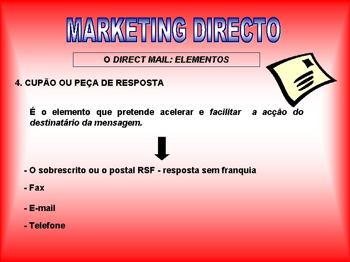 O DIRECT MAIL: ELEMENTOS 4. CUPÃO OU PEÇA DE RESPOSTA É o elemento que