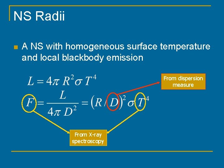 NS Radii n A NS with homogeneous surface temperature and local blackbody emission From