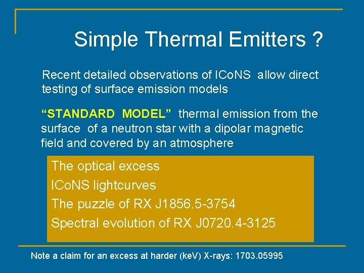 Simple Thermal Emitters ? Recent detailed observations of ICo. NS allow direct testing of