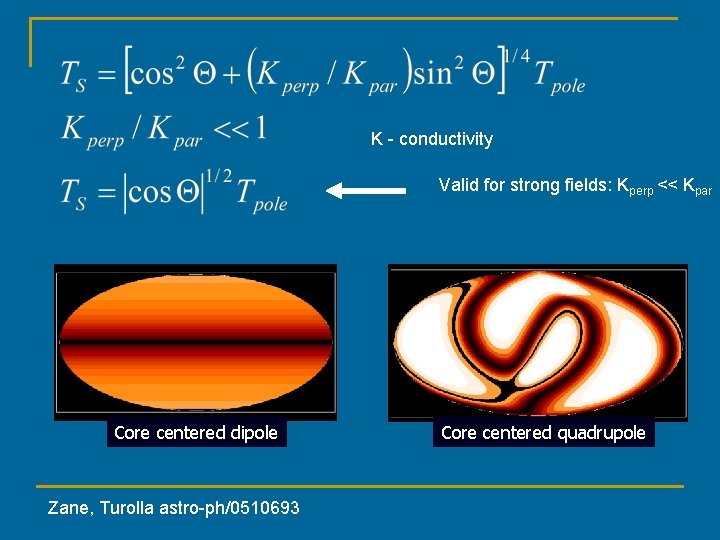 K - conductivity Valid for strong fields: Kperp << Kpar Core centered dipole Zane,