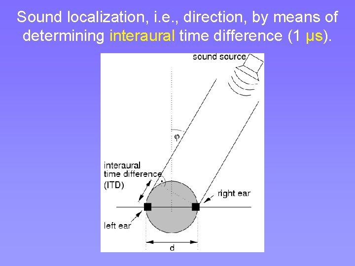 Sound localization, i. e. , direction, by means of determining interaural time difference (1 Sound localization, i. e. , direction, by means of determining interaural time difference (1