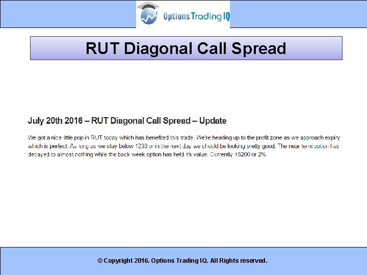 RUT Diagonal Call Spread © Copyright 2016. Options Trading IQ. All Rights reserved. 21