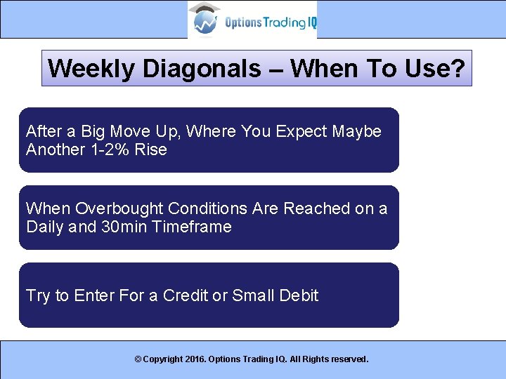 Weekly Diagonals – When To Use? After a Big Move Up, Where You Expect