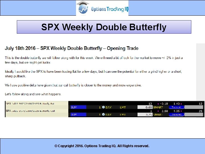 SPX Weekly Double Butterfly © Copyright 2016. Options Trading IQ. All Rights reserved. 24