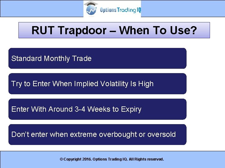 RUT Trapdoor – When To Use? Standard Monthly Trade Try to Enter When Implied