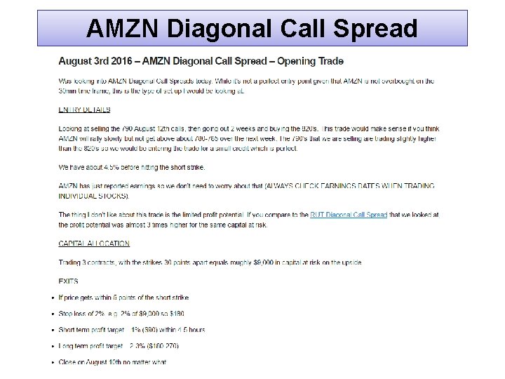 AMZN Diagonal Call Spread 