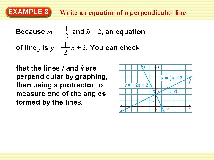 EXAMPLE 3 Write an equation of a perpendicular line Because m = 1 and