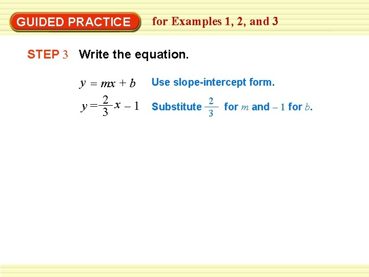 GUIDED PRACTICE for Examples 1, 2, and 3 STEP 3 Write the equation. y