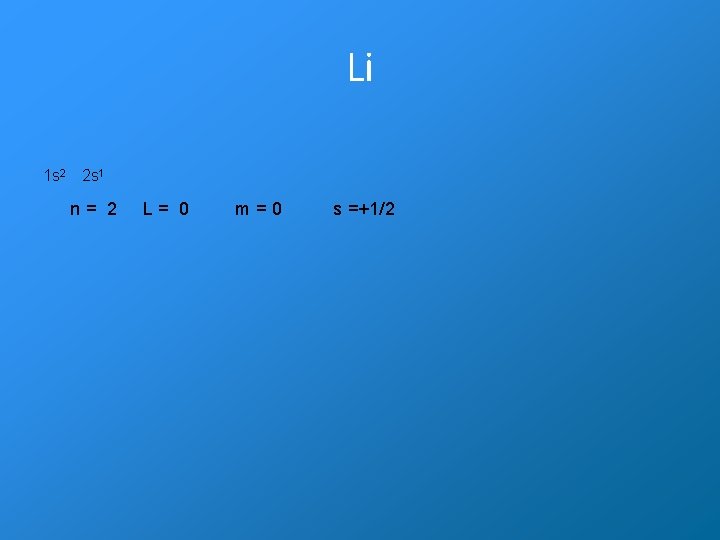 Li 1 s 2 2 s 1 n = 2 L = 0 m