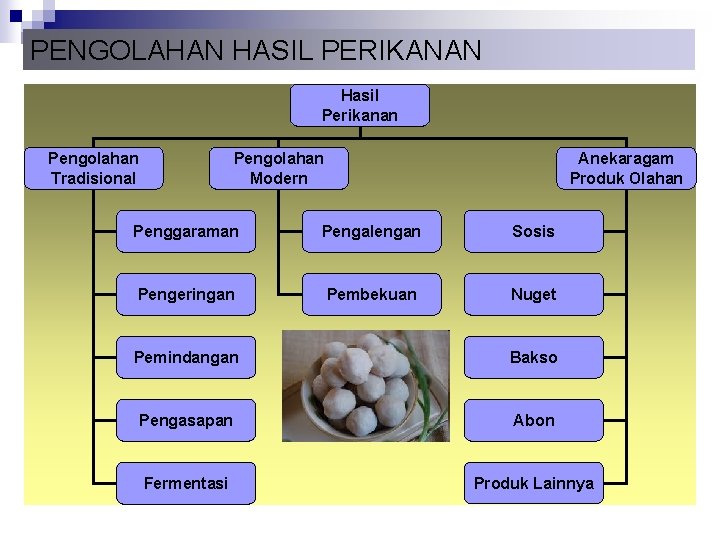 PENGOLAHAN HASIL PERIKANAN Hasil Perikanan Pengolahan Tradisional Pengolahan Modern Anekaragam Produk Olahan Penggaraman Pengalengan