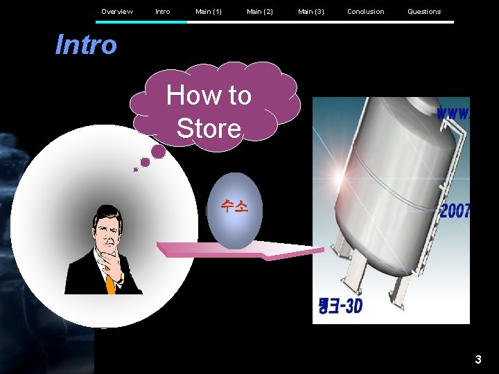 Overview Intro Main (1) Main (2) Main (3) Conclusion Questions Intro How to Store