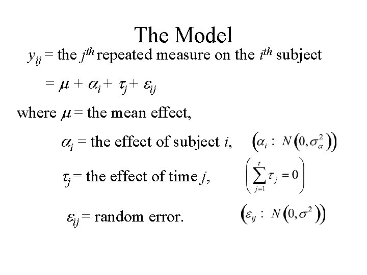 The Model yij = the jth repeated measure on the ith subject = m