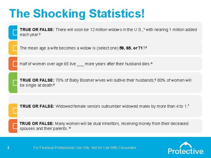 The Shocking Statistics! � TRUE OR FALSE: There will soon be 12 million widows