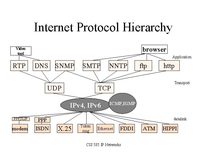 Internet Protocol Hierarchy browser Video tool RTP Application DNS SNMP SMTP UDP PPP modem