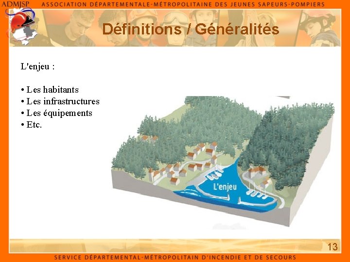 Définitions / Généralités L'enjeu : • Les habitants • Les infrastructures • Les équipements